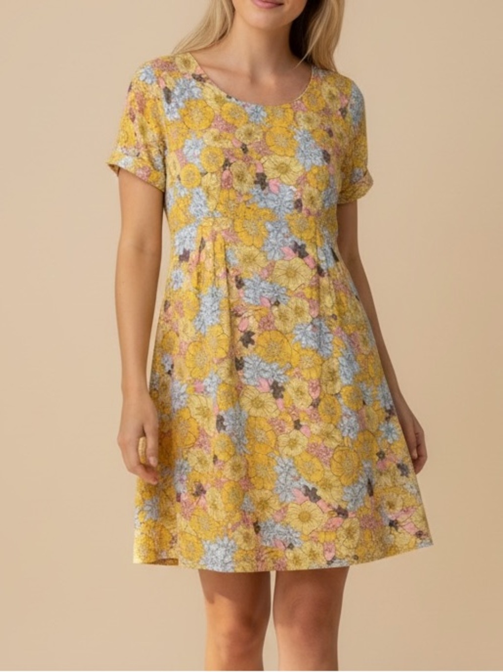 Tulle ModCloth Yellow Floral Babydoll Shift‎ Dress